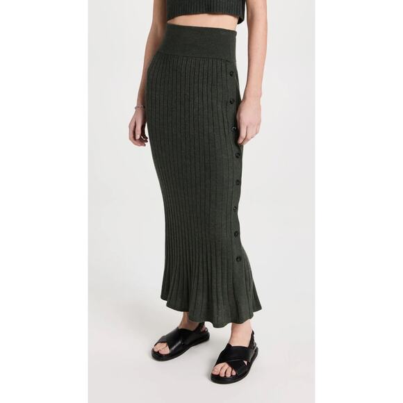Lisa Yang Katie Skirt Side Button Long Tulip Hem Ribbed Cashmere Moss Size 1 S/M - Picture 3 of 16